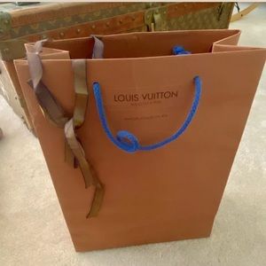 VTG Louis Vuitton PAPER CARRIER SHOPPING BAG BROWN EPI BLUE HANDLES + RIBBON